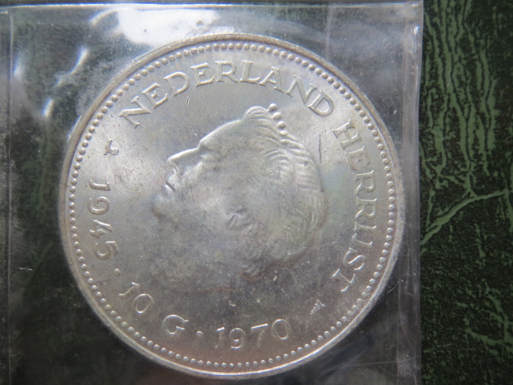 Netherlands, 10 guilders, silver, Netherlands rises again after World War II; Queen Wilhelmina and Queen Juliana, 1970 (C-NLD-1000-01)